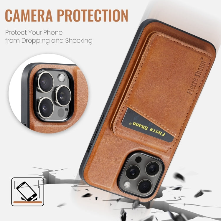 For iPhone 15 Pro Fierre Shann Cowhide Vertical Flip Magnetic Card Holder Phone Case(Brown) - iPhone 15 Pro Cases by FIERRE SHANN | Online Shopping UK | buy2fix