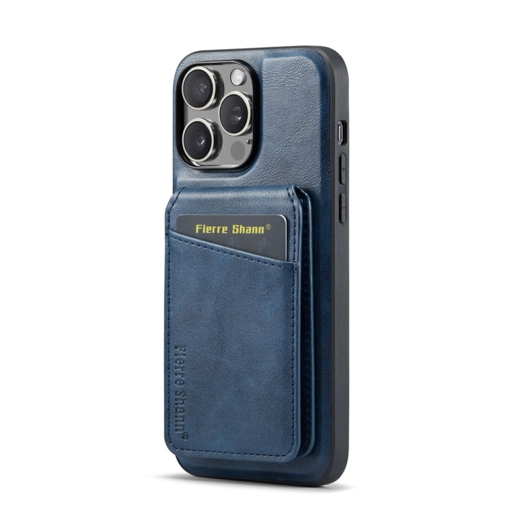For iPhone 15 Pro Fierre Shann Cowhide Vertical Flip Magnetic Card Holder Phone Case(Blue) - iPhone 15 Pro Cases by FIERRE SHANN | Online Shopping UK | buy2fix