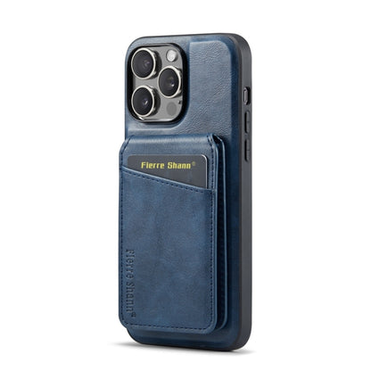 For iPhone 15 Pro Fierre Shann Cowhide Vertical Flip Magnetic Card Holder Phone Case(Blue) - iPhone 15 Pro Cases by FIERRE SHANN | Online Shopping UK | buy2fix