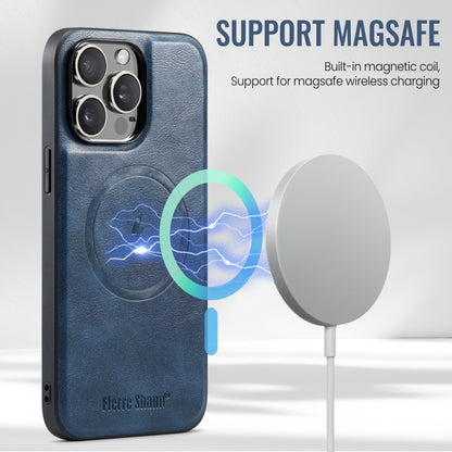 For iPhone 15 Pro Fierre Shann Cowhide Vertical Flip Magnetic Card Holder Phone Case(Blue) - iPhone 15 Pro Cases by FIERRE SHANN | Online Shopping UK | buy2fix