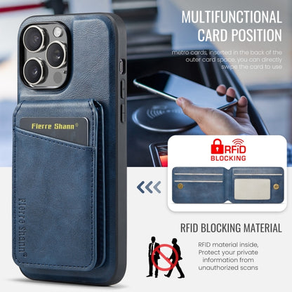 For iPhone 15 Pro Fierre Shann Cowhide Vertical Flip Magnetic Card Holder Phone Case(Blue) - iPhone 15 Pro Cases by FIERRE SHANN | Online Shopping UK | buy2fix