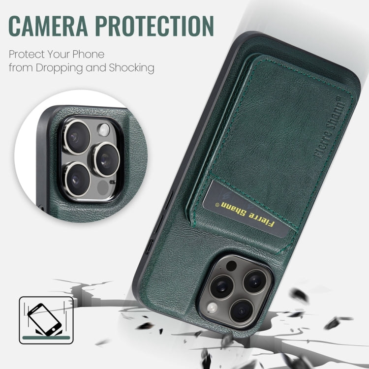 For iPhone 15 Pro Fierre Shann Cowhide Vertical Flip Magnetic Card Holder Phone Case(Green) - iPhone 15 Pro Cases by FIERRE SHANN | Online Shopping UK | buy2fix