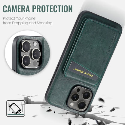For iPhone 15 Pro Fierre Shann Cowhide Vertical Flip Magnetic Card Holder Phone Case(Green) - iPhone 15 Pro Cases by FIERRE SHANN | Online Shopping UK | buy2fix