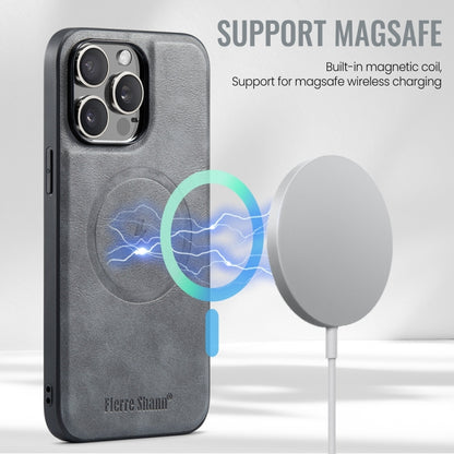 For iPhone 15 Pro Fierre Shann Cowhide Vertical Flip Magnetic Card Holder Phone Case(Grey) - iPhone 15 Pro Cases by FIERRE SHANN | Online Shopping UK | buy2fix