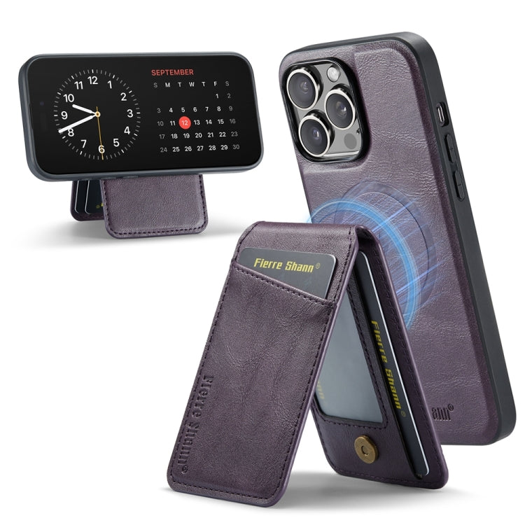 For iPhone 15 Pro Fierre Shann Cowhide Vertical Flip Magnetic Card Holder Phone Case(Purple) - iPhone 15 Pro Cases by FIERRE SHANN | Online Shopping UK | buy2fix