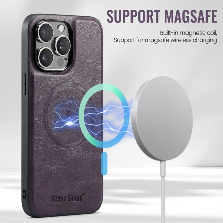 For iPhone 15 Pro Fierre Shann Cowhide Vertical Flip Magnetic Card Holder Phone Case(Purple) - iPhone 15 Pro Cases by FIERRE SHANN | Online Shopping UK | buy2fix
