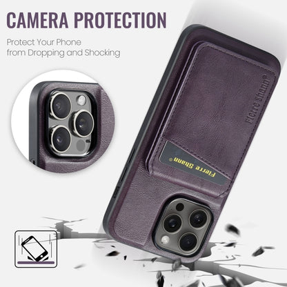 For iPhone 15 Pro Fierre Shann Cowhide Vertical Flip Magnetic Card Holder Phone Case(Purple) - iPhone 15 Pro Cases by FIERRE SHANN | Online Shopping UK | buy2fix