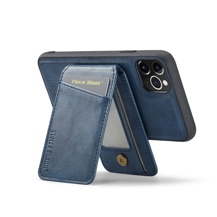 For iPhone 11 Pro Max Fierre Shann Cowhide Vertical Flip Magnetic Card Holder Phone Case(Blue) - iPhone 11 Pro Max Cases by FIERRE SHANN | Online Shopping UK | buy2fix