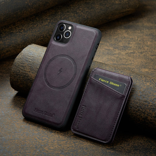For iPhone 11 Pro Max Fierre Shann Cowhide Vertical Flip Magnetic Card Holder Phone Case(Purple) - iPhone 11 Pro Max Cases by FIERRE SHANN | Online Shopping UK | buy2fix