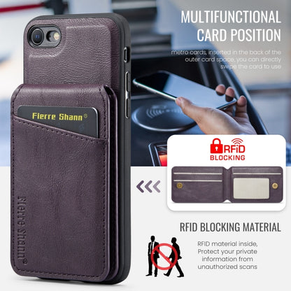 For iPhone SE 2022 / SE 2020 / 8 / 7 Fierre Shann Cowhide Vertical Flip Magnetic Card Holder Phone Case(Purple) - iPhone SE 2022 / 2020 / 8 / 7 Cases by FIERRE SHANN | Online Shopping UK | buy2fix