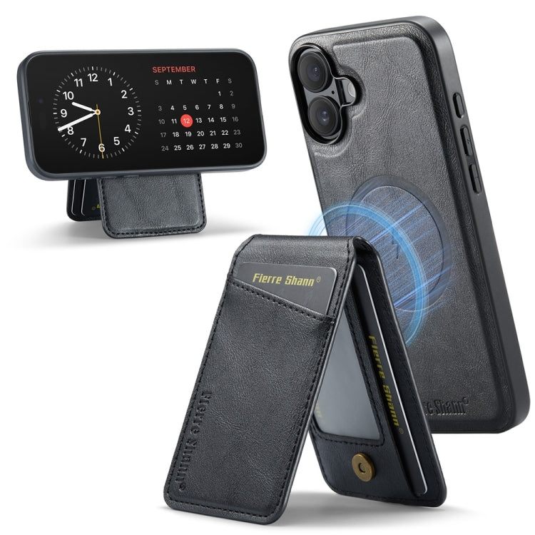 For iPhone 16 Plus Fierre Shann Cowhide Vertical Flip Magnetic Card Holder Phone Case(Black) - iPhone 16 Plus Cases by FIERRE SHANN | Online Shopping UK | buy2fix