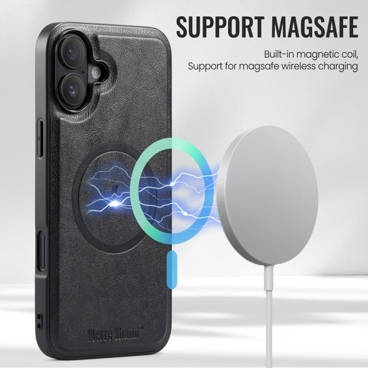 For iPhone 16 Plus Fierre Shann Cowhide Vertical Flip Magnetic Card Holder Phone Case(Black) - iPhone 16 Plus Cases by FIERRE SHANN | Online Shopping UK | buy2fix