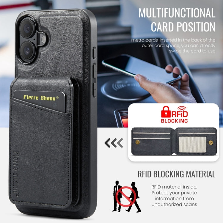 For iPhone 16 Plus Fierre Shann Cowhide Vertical Flip Magnetic Card Holder Phone Case(Black) - iPhone 16 Plus Cases by FIERRE SHANN | Online Shopping UK | buy2fix