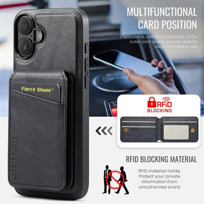 For iPhone 16 Plus Fierre Shann Cowhide Vertical Flip Magnetic Card Holder Phone Case(Black) - iPhone 16 Plus Cases by FIERRE SHANN | Online Shopping UK | buy2fix
