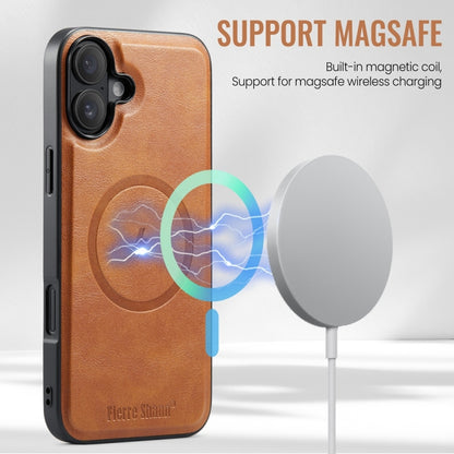 For iPhone 16 Plus Fierre Shann Cowhide Vertical Flip Magnetic Card Holder Phone Case(Brown) - iPhone 16 Plus Cases by FIERRE SHANN | Online Shopping UK | buy2fix