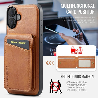 For iPhone 16 Plus Fierre Shann Cowhide Vertical Flip Magnetic Card Holder Phone Case(Brown) - iPhone 16 Plus Cases by FIERRE SHANN | Online Shopping UK | buy2fix