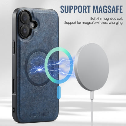 For iPhone 16 Plus Fierre Shann Cowhide Vertical Flip Magnetic Card Holder Phone Case(Blue) - iPhone 16 Plus Cases by FIERRE SHANN | Online Shopping UK | buy2fix