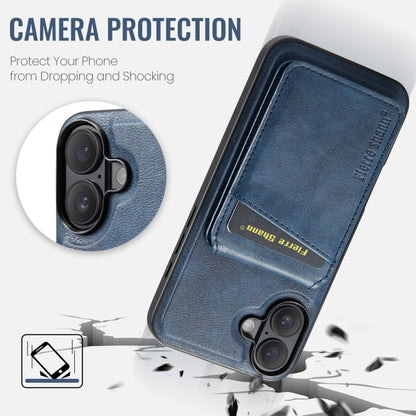 For iPhone 16 Plus Fierre Shann Cowhide Vertical Flip Magnetic Card Holder Phone Case(Blue) - iPhone 16 Plus Cases by FIERRE SHANN | Online Shopping UK | buy2fix
