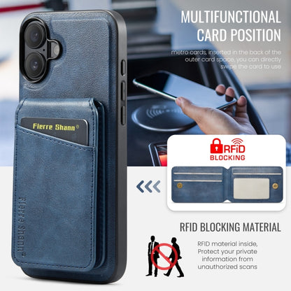 For iPhone 16 Plus Fierre Shann Cowhide Vertical Flip Magnetic Card Holder Phone Case(Blue) - iPhone 16 Plus Cases by FIERRE SHANN | Online Shopping UK | buy2fix