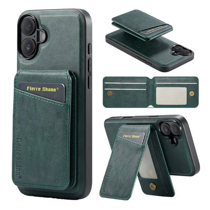 For iPhone 16 Plus Fierre Shann Cowhide Vertical Flip Magnetic Card Holder Phone Case(Green) - iPhone 16 Plus Cases by FIERRE SHANN | Online Shopping UK | buy2fix