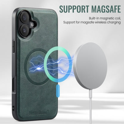 For iPhone 16 Plus Fierre Shann Cowhide Vertical Flip Magnetic Card Holder Phone Case(Green) - iPhone 16 Plus Cases by FIERRE SHANN | Online Shopping UK | buy2fix