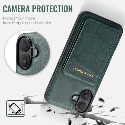 For iPhone 16 Plus Fierre Shann Cowhide Vertical Flip Magnetic Card Holder Phone Case(Green) - iPhone 16 Plus Cases by FIERRE SHANN | Online Shopping UK | buy2fix
