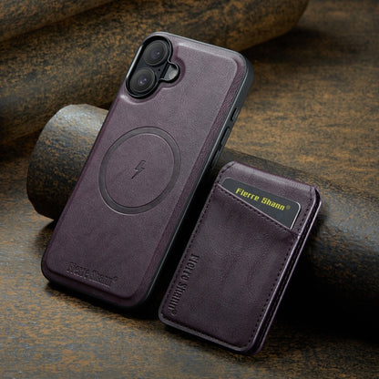 For iPhone 16 Plus Fierre Shann Cowhide Vertical Flip Magnetic Card Holder Phone Case(Purple) - iPhone 16 Plus Cases by FIERRE SHANN | Online Shopping UK | buy2fix