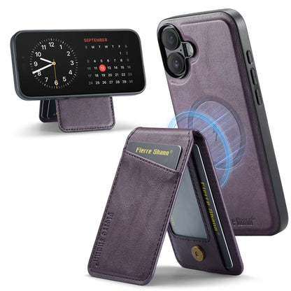 For iPhone 16 Plus Fierre Shann Cowhide Vertical Flip Magnetic Card Holder Phone Case(Purple) - iPhone 16 Plus Cases by FIERRE SHANN | Online Shopping UK | buy2fix