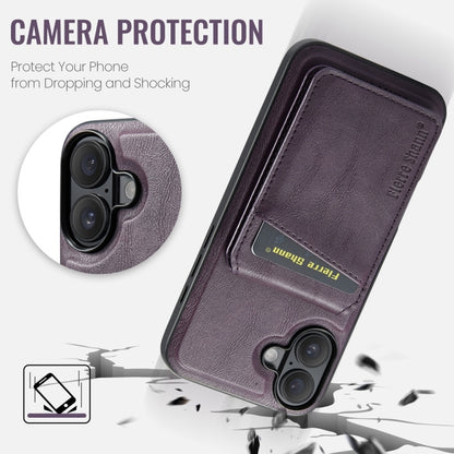 For iPhone 16 Plus Fierre Shann Cowhide Vertical Flip Magnetic Card Holder Phone Case(Purple) - iPhone 16 Plus Cases by FIERRE SHANN | Online Shopping UK | buy2fix
