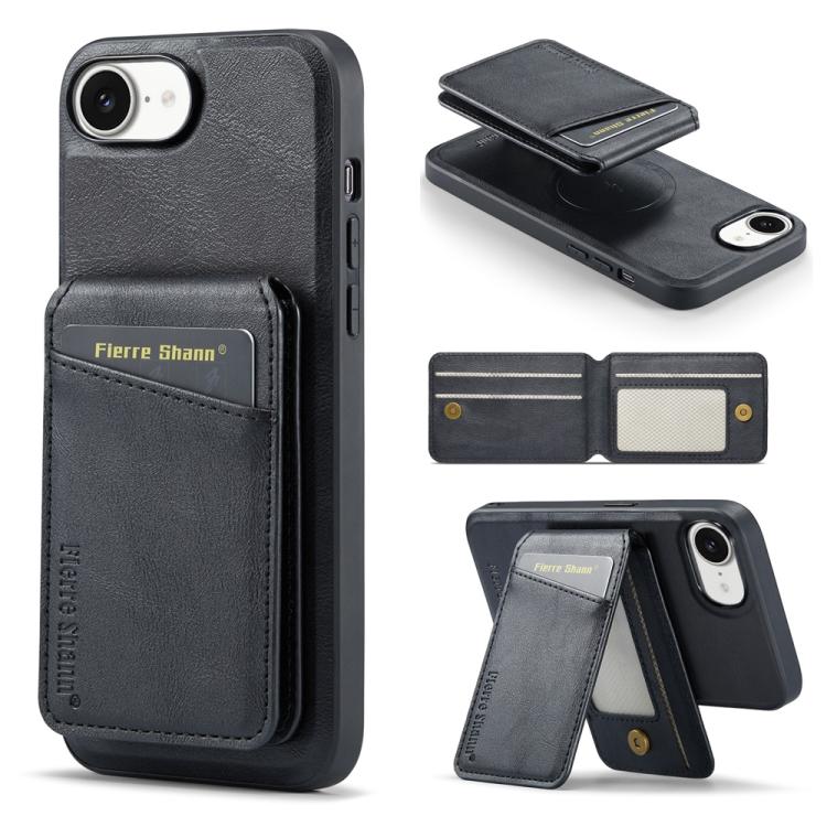 For iPhone 16e Fierre Shann Cowhide Vertical Flip Magnetic Card Holder Phone Case(Black) - iPhone 16e Cases by FIERRE SHANN | Online Shopping UK | buy2fix