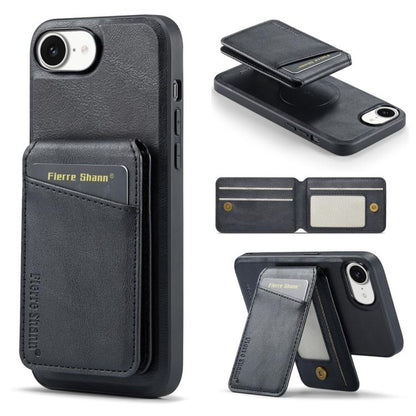 For iPhone 16e Fierre Shann Cowhide Vertical Flip Magnetic Card Holder Phone Case(Black) - iPhone 16e Cases by FIERRE SHANN | Online Shopping UK | buy2fix