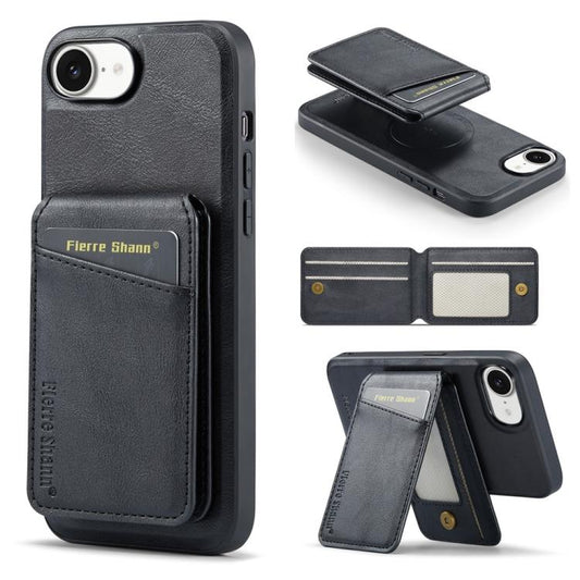 For iPhone 16e Fierre Shann Cowhide Vertical Flip Magnetic Card Holder Phone Case(Black) - iPhone 16e Cases by FIERRE SHANN | Online Shopping UK | buy2fix