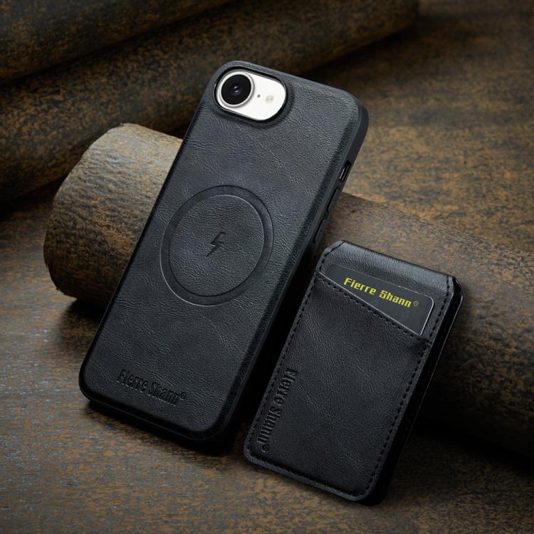 For iPhone 16e Fierre Shann Cowhide Vertical Flip Magnetic Card Holder Phone Case(Black) - iPhone 16e Cases by FIERRE SHANN | Online Shopping UK | buy2fix