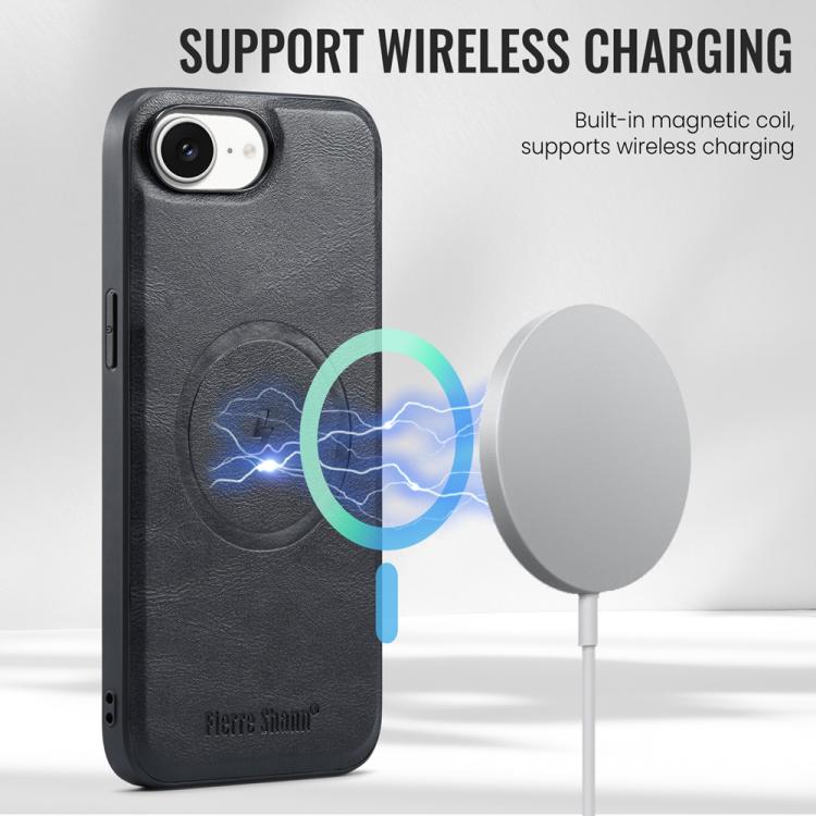 For iPhone 16e Fierre Shann Cowhide Vertical Flip Magnetic Card Holder Phone Case(Black) - iPhone 16e Cases by FIERRE SHANN | Online Shopping UK | buy2fix