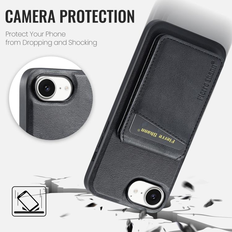 For iPhone 16e Fierre Shann Cowhide Vertical Flip Magnetic Card Holder Phone Case(Black) - iPhone 16e Cases by FIERRE SHANN | Online Shopping UK | buy2fix