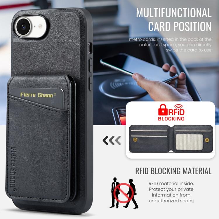 For iPhone 16e Fierre Shann Cowhide Vertical Flip Magnetic Card Holder Phone Case(Black) - iPhone 16e Cases by FIERRE SHANN | Online Shopping UK | buy2fix