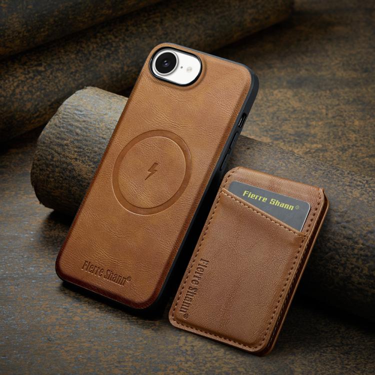 For iPhone 16e Fierre Shann Cowhide Vertical Flip Magnetic Card Holder Phone Case(Brown) - iPhone 16e Cases by FIERRE SHANN | Online Shopping UK | buy2fix