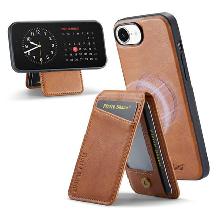 For iPhone 16e Fierre Shann Cowhide Vertical Flip Magnetic Card Holder Phone Case(Brown) - iPhone 16e Cases by FIERRE SHANN | Online Shopping UK | buy2fix