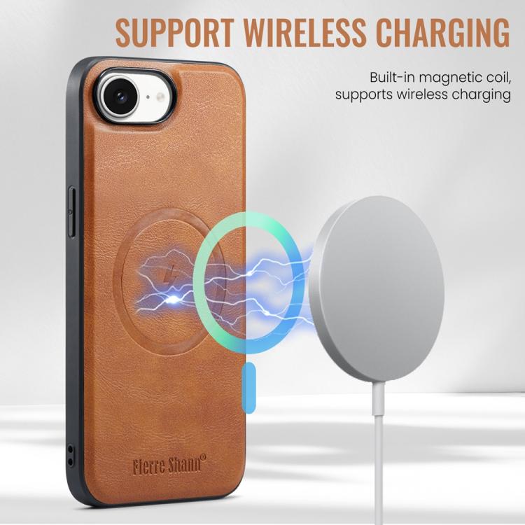 For iPhone 16e Fierre Shann Cowhide Vertical Flip Magnetic Card Holder Phone Case(Brown) - iPhone 16e Cases by FIERRE SHANN | Online Shopping UK | buy2fix