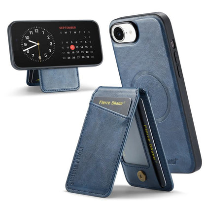 For iPhone 16e Fierre Shann Cowhide Vertical Flip Magnetic Card Holder Phone Case(Blue) - iPhone 16e Cases by FIERRE SHANN | Online Shopping UK | buy2fix