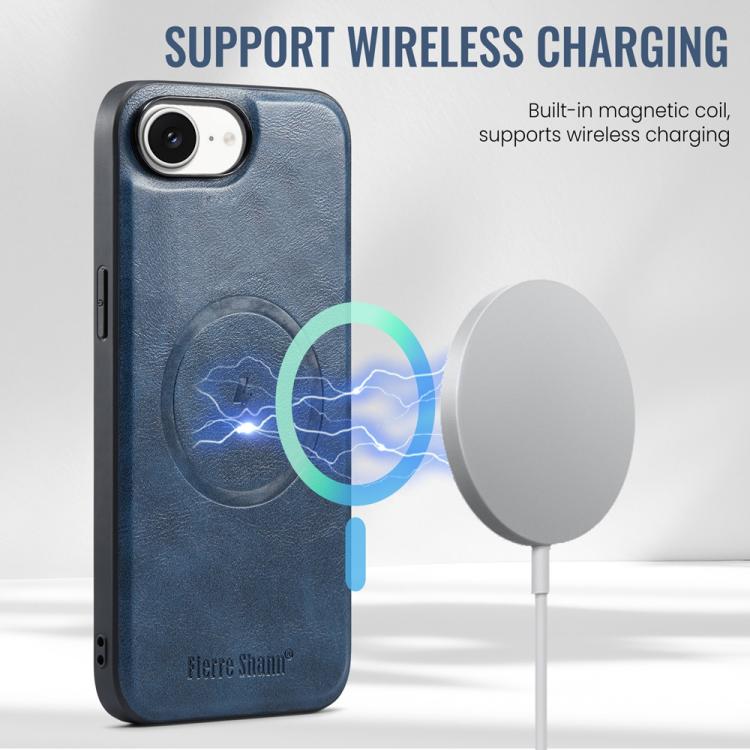 For iPhone 16e Fierre Shann Cowhide Vertical Flip Magnetic Card Holder Phone Case(Blue) - iPhone 16e Cases by FIERRE SHANN | Online Shopping UK | buy2fix