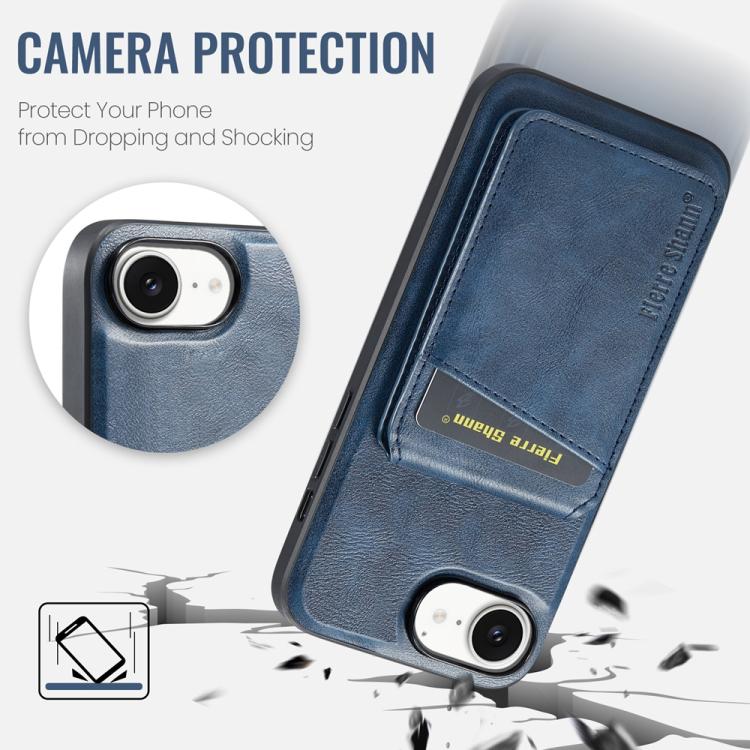 For iPhone 16e Fierre Shann Cowhide Vertical Flip Magnetic Card Holder Phone Case(Blue) - iPhone 16e Cases by FIERRE SHANN | Online Shopping UK | buy2fix