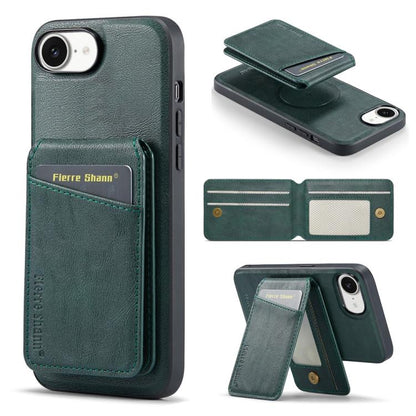 For iPhone 16e Fierre Shann Cowhide Vertical Flip Magnetic Card Holder Phone Case(Green) - iPhone 16e Cases by FIERRE SHANN | Online Shopping UK | buy2fix