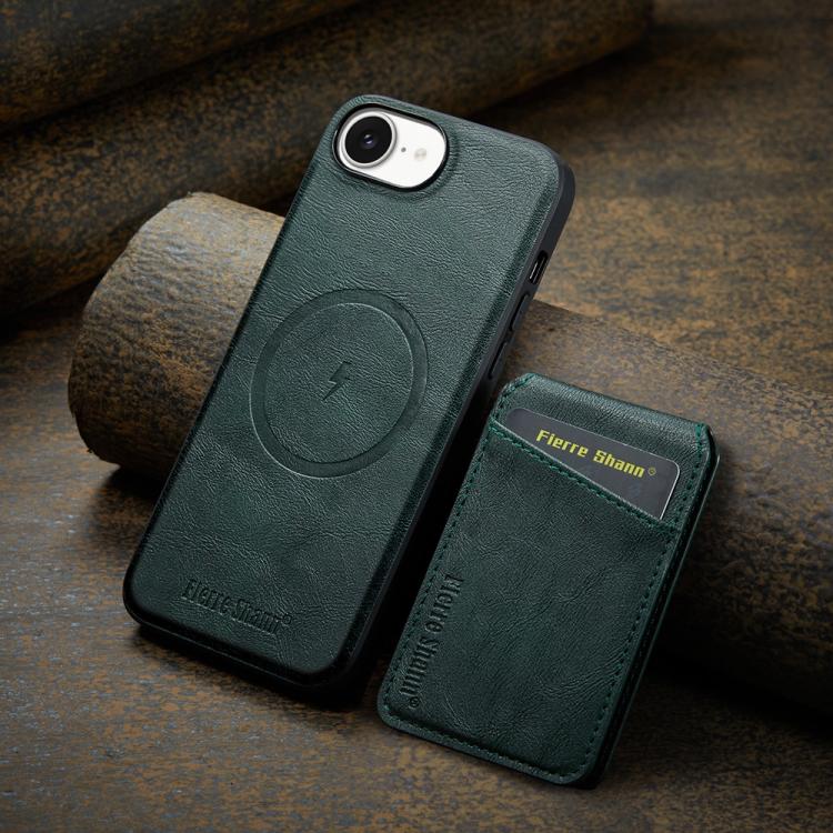 For iPhone 16e Fierre Shann Cowhide Vertical Flip Magnetic Card Holder Phone Case(Green) - iPhone 16e Cases by FIERRE SHANN | Online Shopping UK | buy2fix