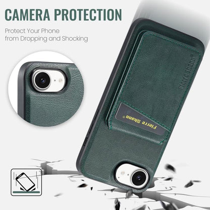 For iPhone 16e Fierre Shann Cowhide Vertical Flip Magnetic Card Holder Phone Case(Green) - iPhone 16e Cases by FIERRE SHANN | Online Shopping UK | buy2fix