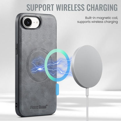 For iPhone 16e Fierre Shann Cowhide Vertical Flip Magnetic Card Holder Phone Case(Grey) - iPhone 16e Cases by FIERRE SHANN | Online Shopping UK | buy2fix