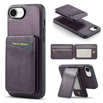 For iPhone 16e Fierre Shann Cowhide Vertical Flip Magnetic Card Holder Phone Case(Purple) - iPhone 16e Cases by FIERRE SHANN | Online Shopping UK | buy2fix