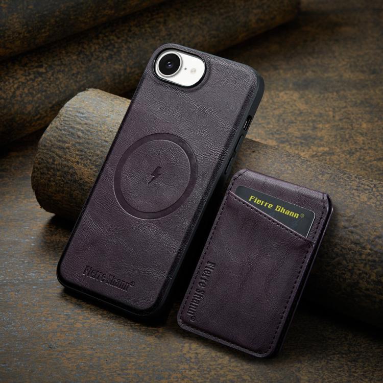 For iPhone 16e Fierre Shann Cowhide Vertical Flip Magnetic Card Holder Phone Case(Purple) - iPhone 16e Cases by FIERRE SHANN | Online Shopping UK | buy2fix