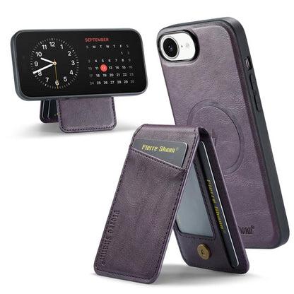 For iPhone 16e Fierre Shann Cowhide Vertical Flip Magnetic Card Holder Phone Case(Purple) - iPhone 16e Cases by FIERRE SHANN | Online Shopping UK | buy2fix