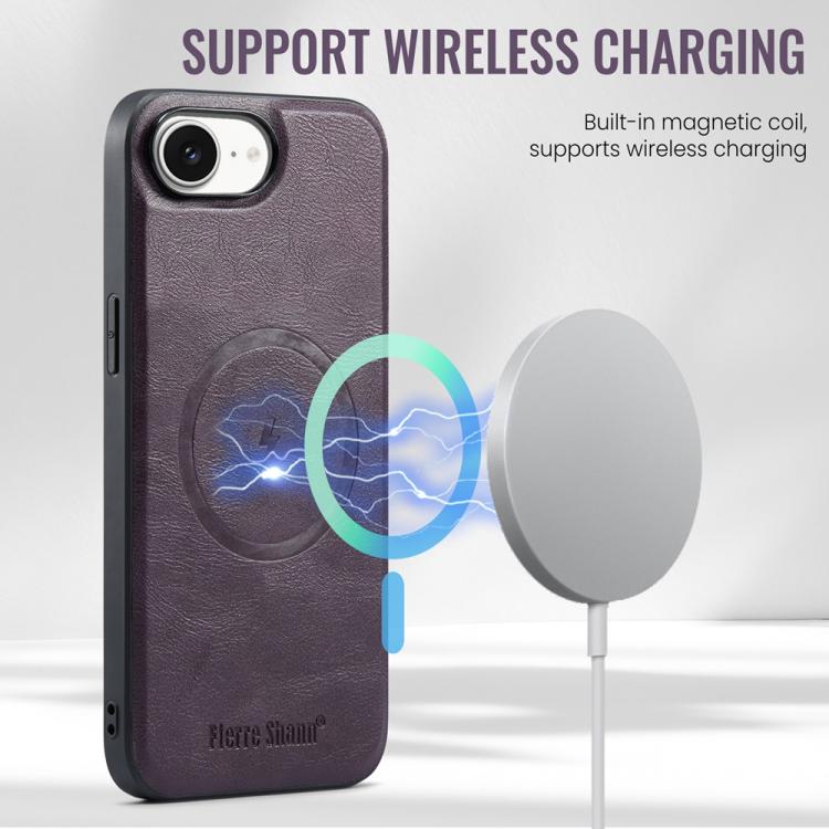 For iPhone 16e Fierre Shann Cowhide Vertical Flip Magnetic Card Holder Phone Case(Purple) - iPhone 16e Cases by FIERRE SHANN | Online Shopping UK | buy2fix